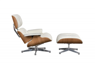 Eames lounge chair XL met Ottoman in eiken en echt wit leer Replica, E